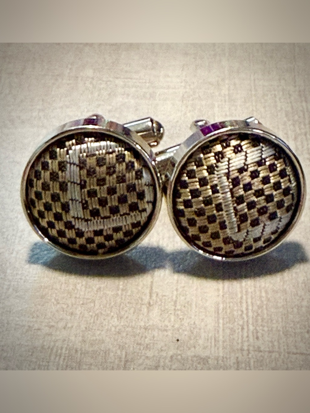 Carbon Fiber Cufflinks, Silver Woven. Texalium Style Inlay